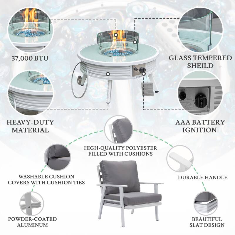 Walbrooke Outdoor Patio Furniture Set with Aluminum Frame Polyester Upholstered Seating and 37000 BTU Propane Burner