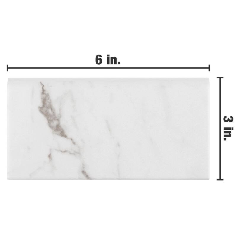 Merola Tile Classico Carrara Matte Bullnose 3" x 6" Ceramic Wall Trim - (1 Tile)
