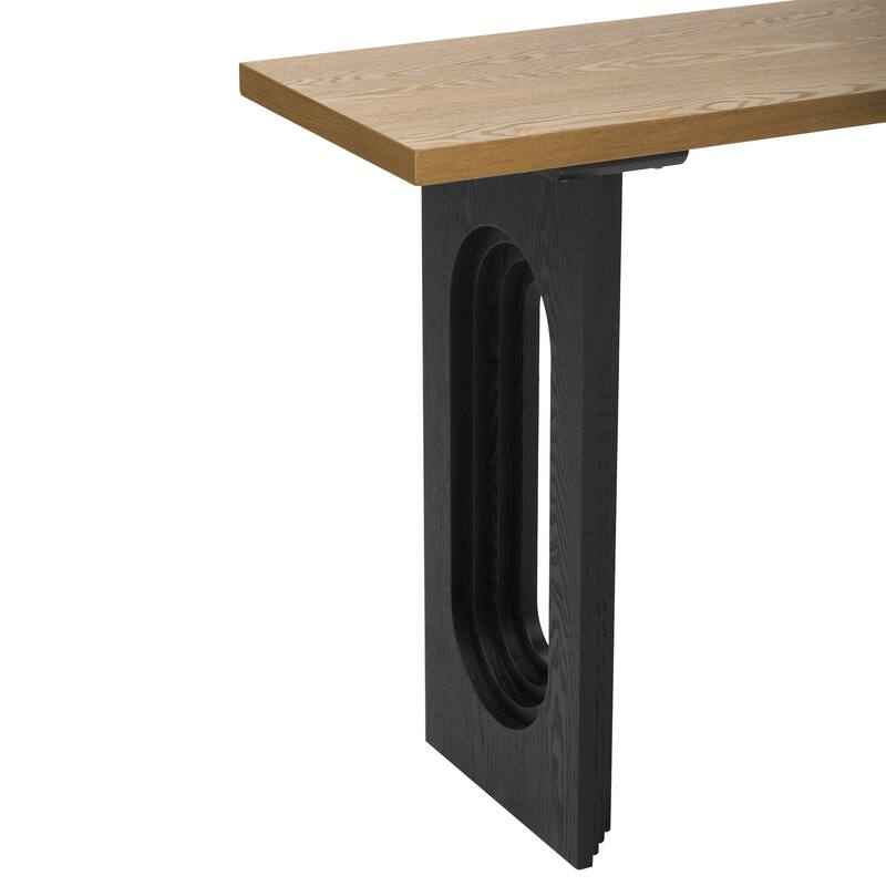 Uniquely Designed Console Table made of Fraxinus Mandschuric Solid Wood Veneer,with Distinctive Round Hollow Legs