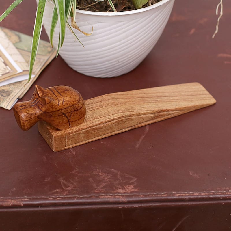 Novica Handmade Protective Hippo Wood Door Stop