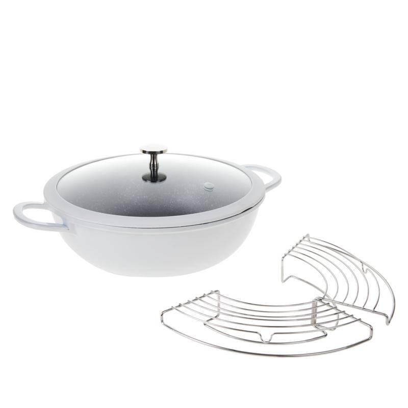 Curtis Stone 4.5-Quart Cast Aluminum Multi-Pan w/Lid & Multi-Use Rack 777-973 Refurbished - White