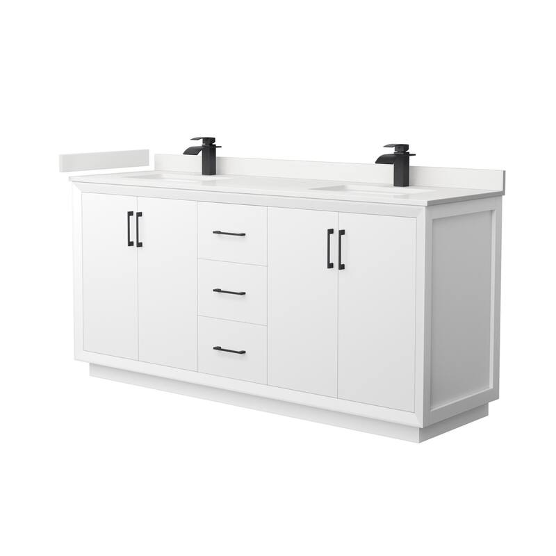 Wyndham Collection WCF414172D-QTZ-UNSMXX Strada 72" Free Standing - White / White Quartz Top / Matte Black Hardware