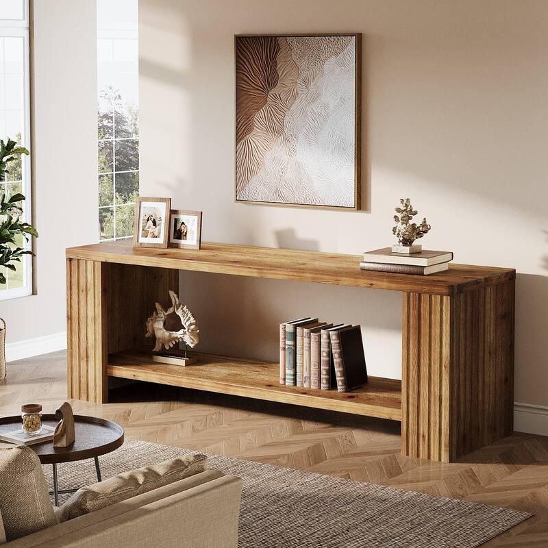 63" Farmhouse Entertainment Center with 2-Tier Storage Shelf