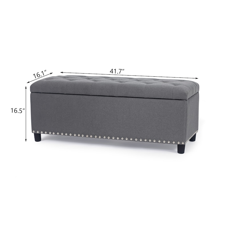 Adeco 41 Inches Storage Bench Linen Tufted Top Ottoman for Living Room
