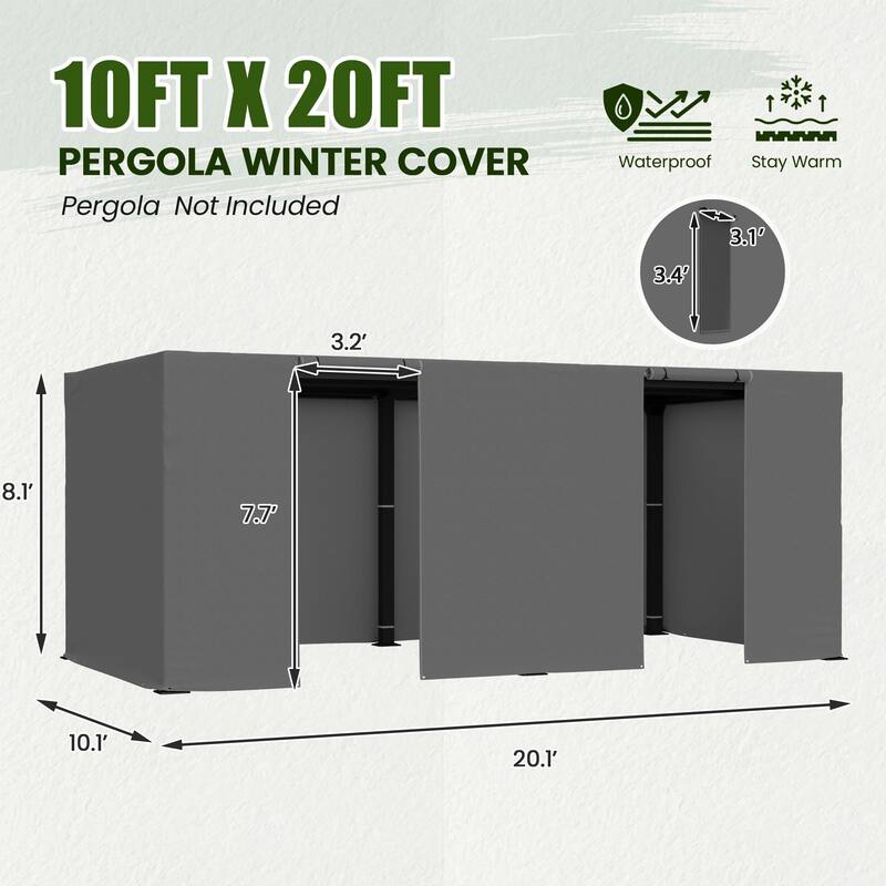 EROMMY Waterproof Pergola Winter Cover with Sidewalls, Mesh Windows and Roll-Up Door, All-Season Weather Enclosure