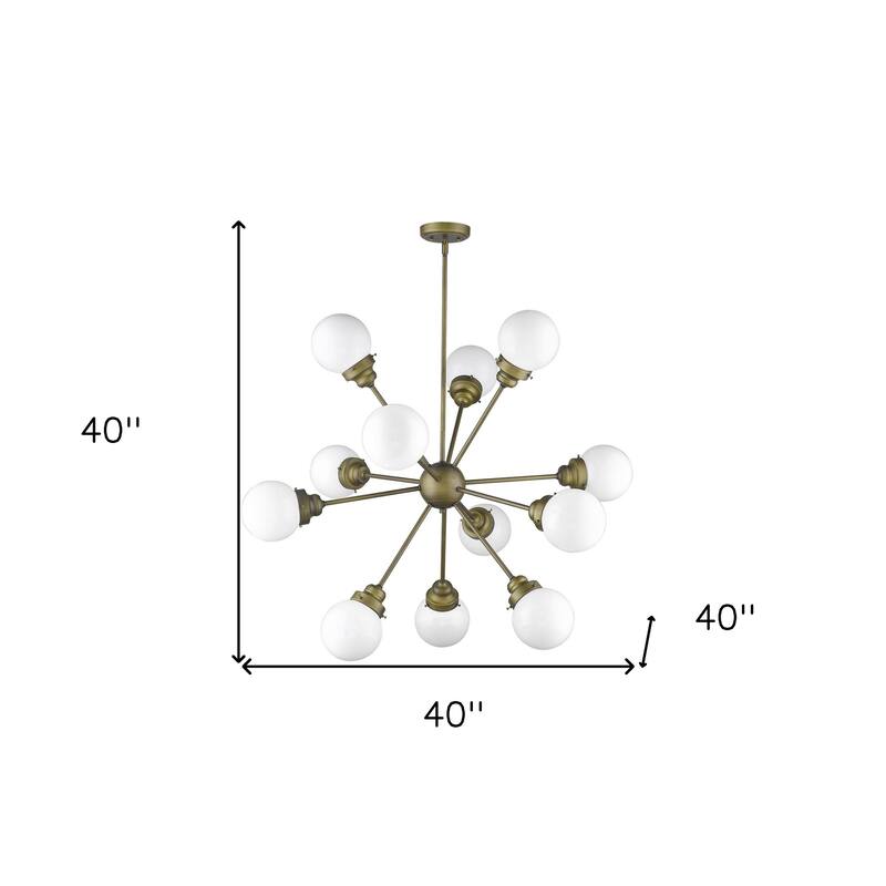 HomeRoots Bronze Sputnik Twelve Light Frosted Metal Dimmable Chandelier With Off White Shades - 40' X '40' X '40