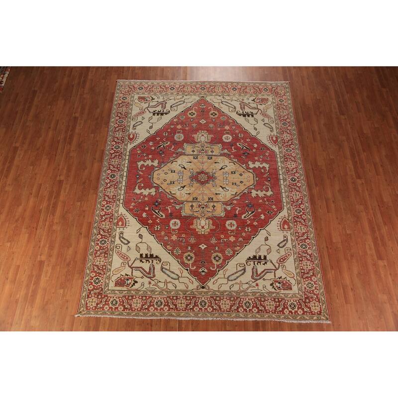 Oriental Heriz Serapi Rug Hand-Knotted Orange Wool Carpet - 8'0"x 10'6"