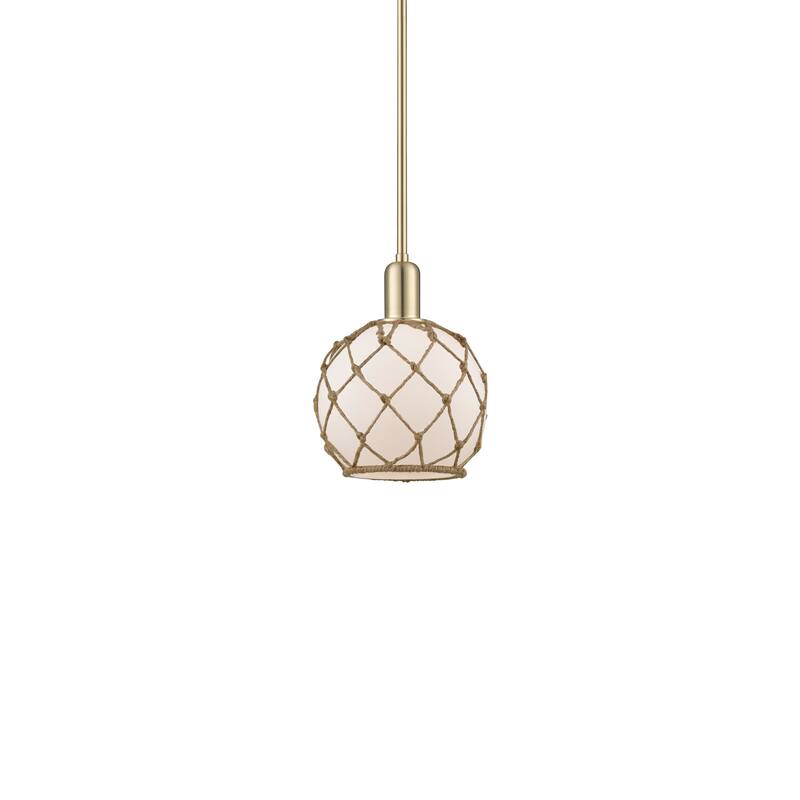 Innovations Lighting 716-1S-11-8 Farmhouse Rope Pendant Farmhouse Rope - Champagne Bronze / White Glass with Brown Rope