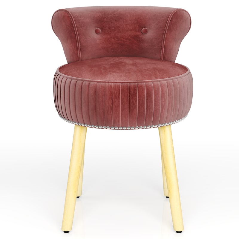 Gymax Velvet Vanity Chair w/ Back Tufted Low Back & Solid Wood Legs