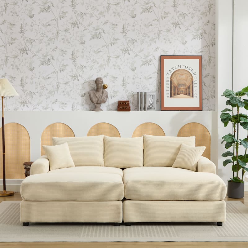 Sectional Couch Sofa for Living Room, Modern Corduroy Modular Couch with 2 Ottoman, Corduroy Sofas for Apartment, Office