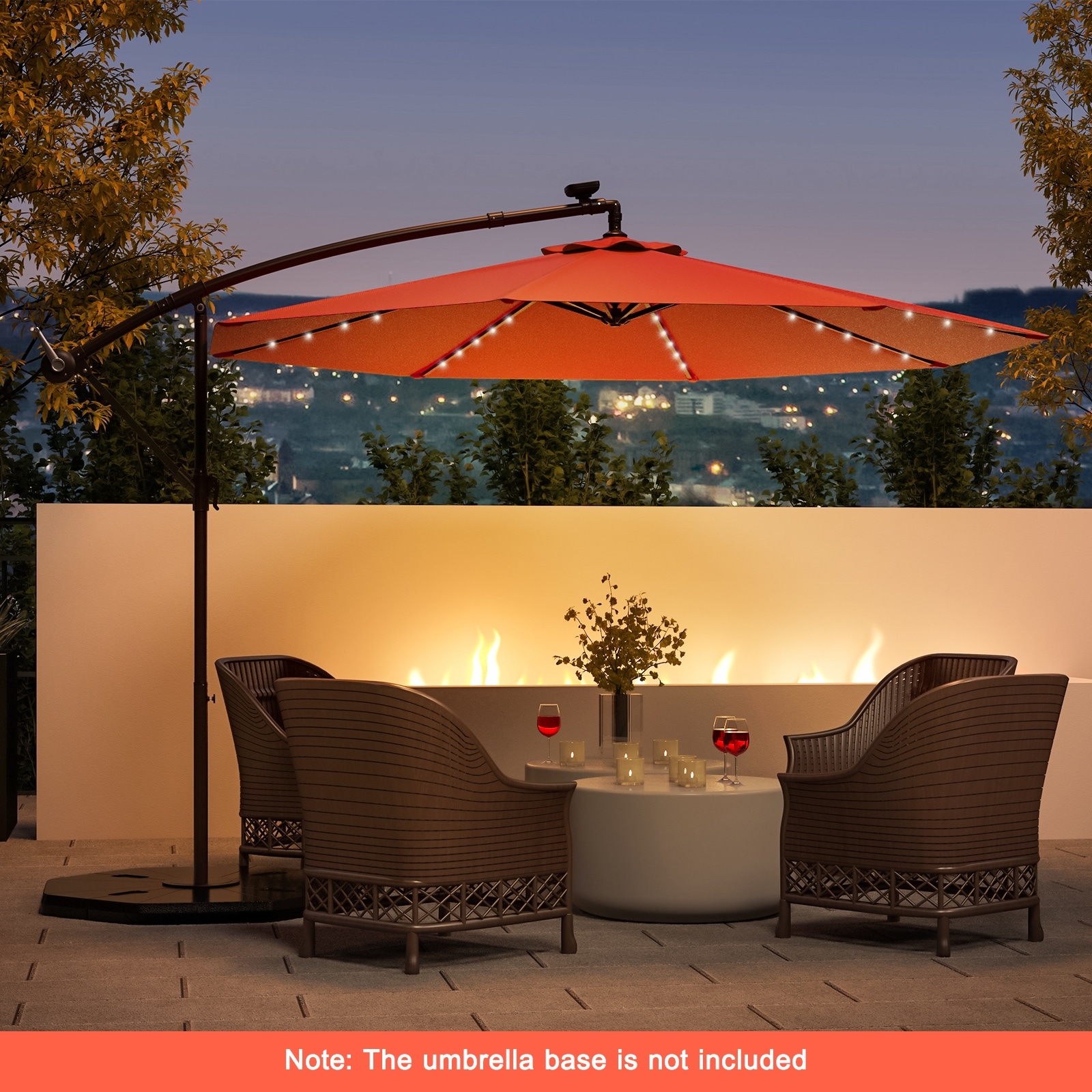 Costway 10 Ft Patio Solar LED Offset Umbrella 40 Lights Crank Cross