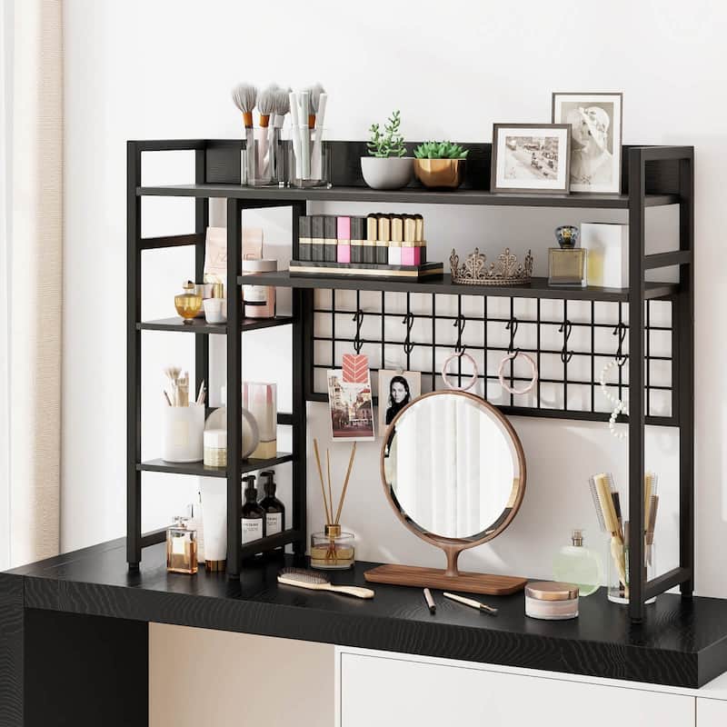 Costway Desk Shelf 4-Tier Desktop Display Rack with Metal Grid Panel & - See Details