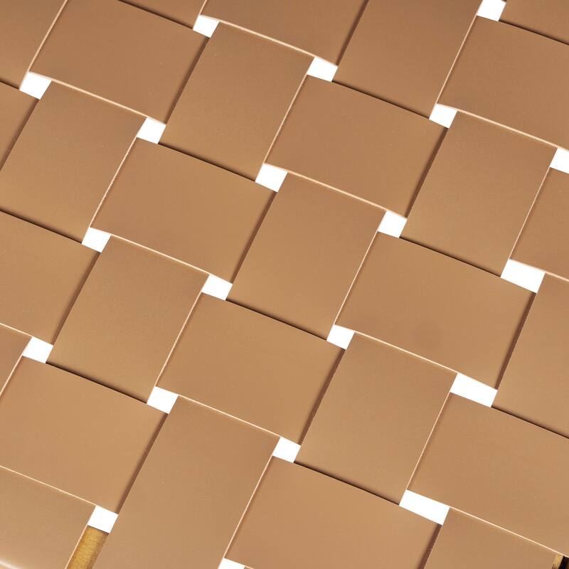 Roomfitters Acacia Wood Bedroom Bench with Woven PU Leather Seat, Teak Finish