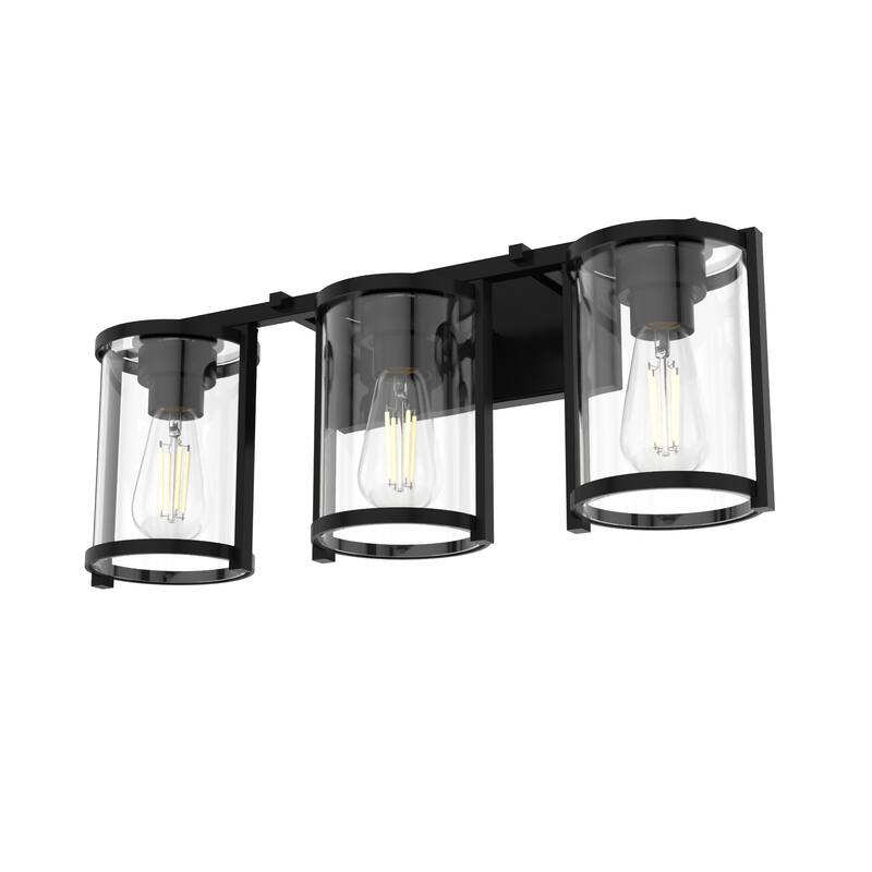 Hunter Astwood Bathroom Vanity Light, Clear Cylinder Glass, Damp Rated, Caged - Contemporary, Transitional, Art-Deco