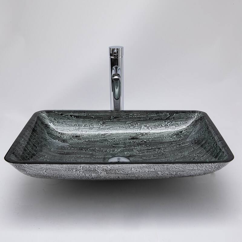 Vinnova Glass Rectangular Vessel Bathroom Sink without Faucet - Tan