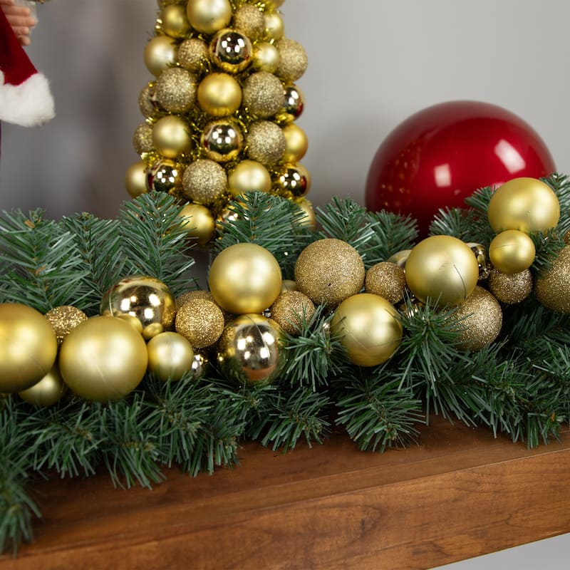 Shatterproof 3-Finish Christmas Ball Garland - 6' x 3.5" - Gold - Unlit
