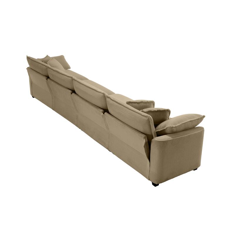 Corduroy Fabric Sectional Sofa Set with Seat Cushions and Pillows, 4 Seater Upholstered Sofa with Removable Armrests