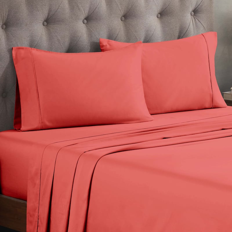Superior Egyptian Cotton 300 Thread Count Solid Deep Pocket Sheet Set - King - Coral