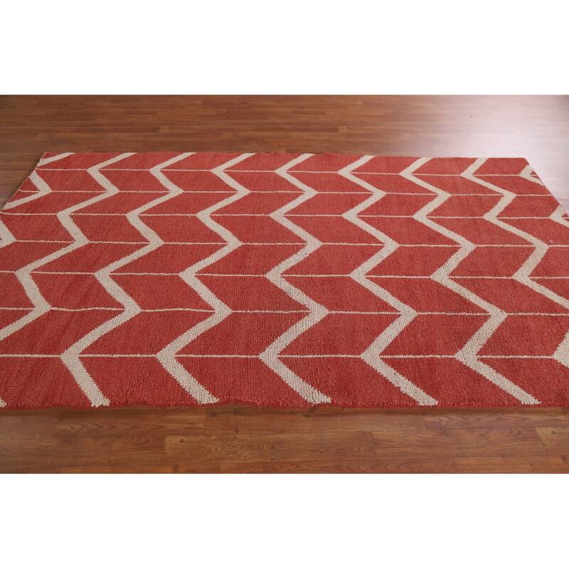 Hand Knotted Oriental 100% Wool Carpet Modern All-Over Red Gabbeh Area Rug - 7' 11'' X 4' 11''