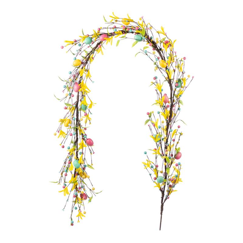 Glitzhome 72"L Easter Egg Flower Berries Lavender Garland - Egg & Flower