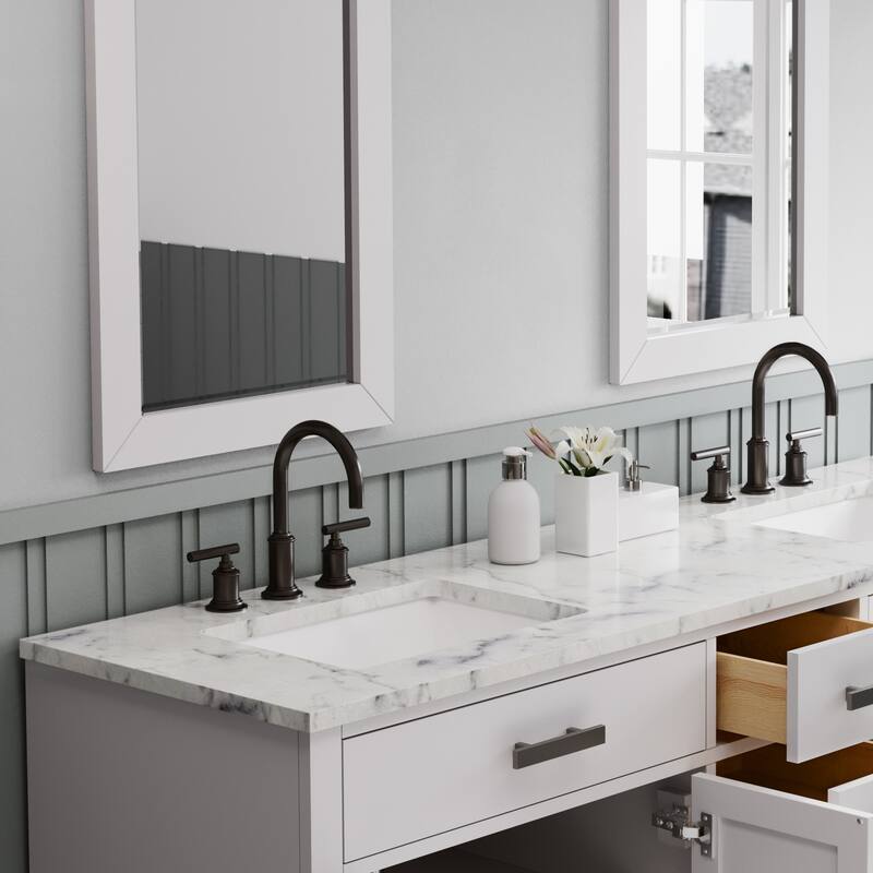 Hartford Marble Countertop Bath Vanity in White with Gooseneck Faucet