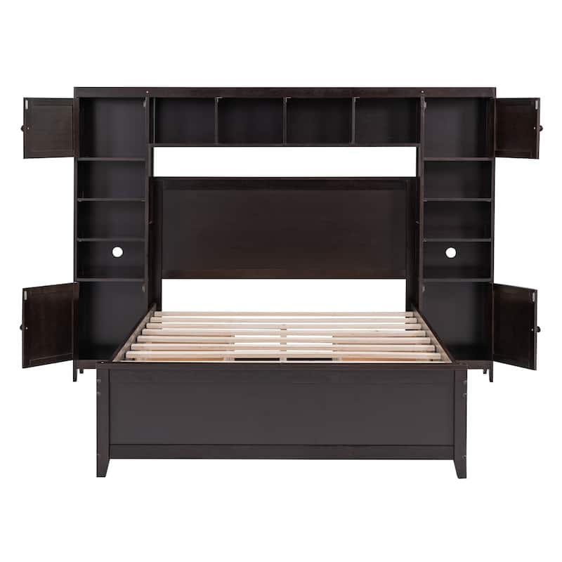 Full Size Wooden Platform Bed with Integrated Cabinets, Shelves, and Smooth-Glide Drawers for Maximum Storage and Organization