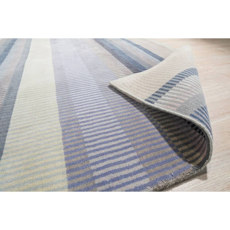 Mauve Hand-Knotted Wool Knotted Striped Rug, 8' x 10', plush stylish floor accent - L