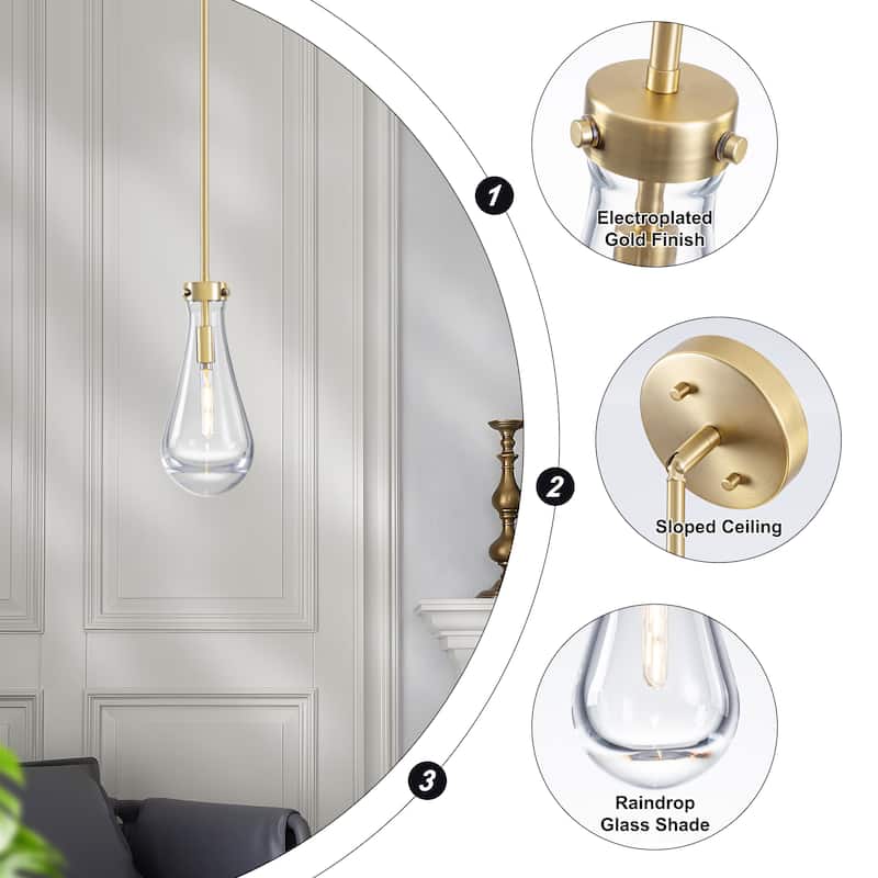 Starsky 1-Light Teardrop Modern Clear Raindrop Glass Pendant
