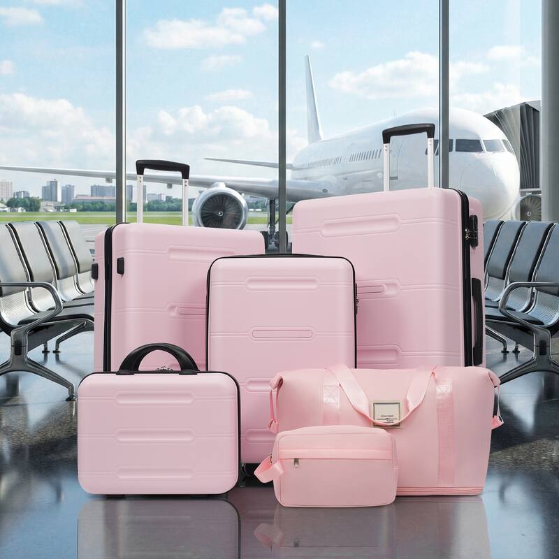6 Piece Luggage Set, with Double Spinner Wheels Handle Password Lock, 14 IN Cosmetic Case 20/24/28 IN Luggages with Bag