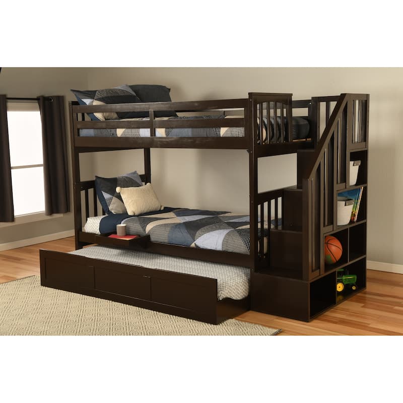 Somette Kelcie Bunk Bed with Stairs, Trundle and Tray (Mattresses Not Included)