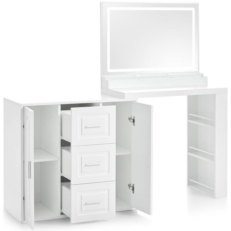59" Makeup Vanity Desk with Mirror, 3 Drawers and 2 Cabinets