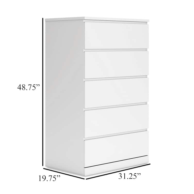 Onira Tall Dresser Chest, 5 Spacious Drawers, Modern White, 49 Inch
