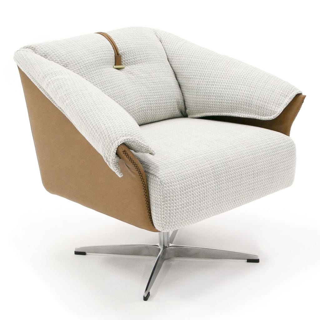 Modrest Ohio Swivel Grey and Camel Fabric Accent Chair