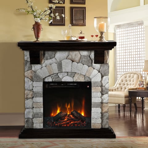 36'' Electric Fireplace with stone mantel - L X D X H(Inch):36*11.53*35.67