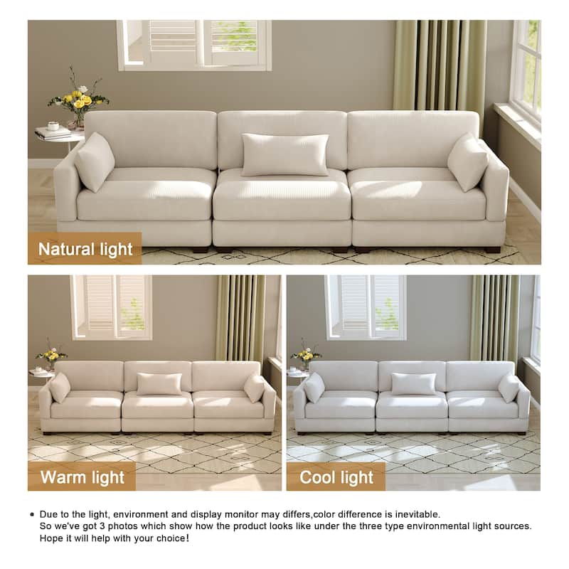 Modern 3-Piece Corduroy Sectional Sofa 3 Seater Sofa For Living Room