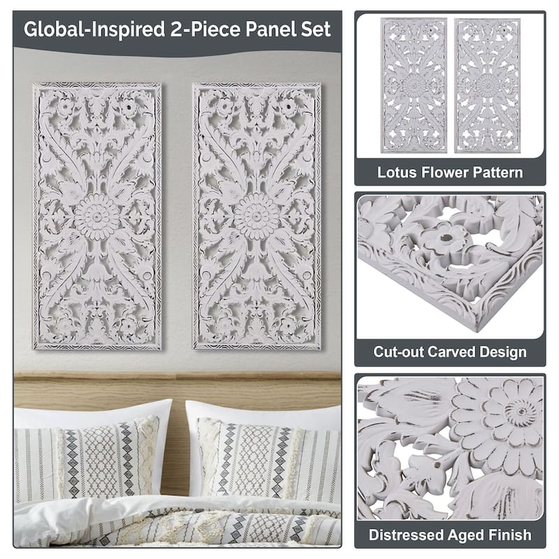 Madison Park Botanical Distressed Carved Wood Wall Decor (Set of 2)