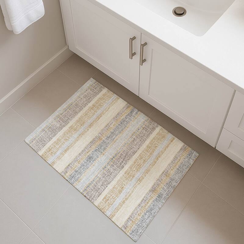 Premium Washable Super Soft Vintage Stripe Mayfield Rug - Gold - 1'8" x 2'6"