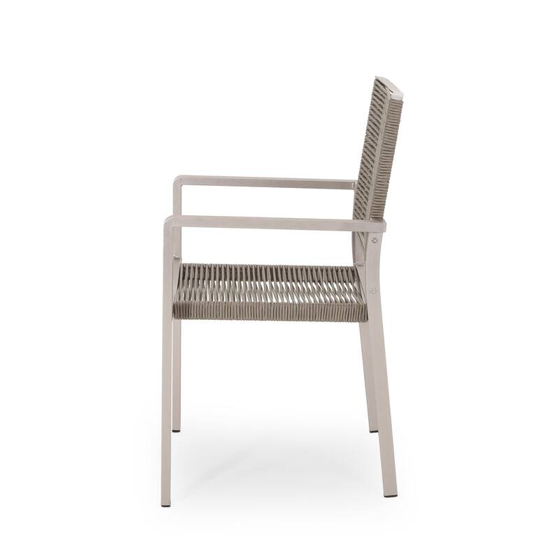 Lillian Outdoor Modern Aluminum Dining Chair with Rope Seat (Set of 2) by Christopher Knight Home