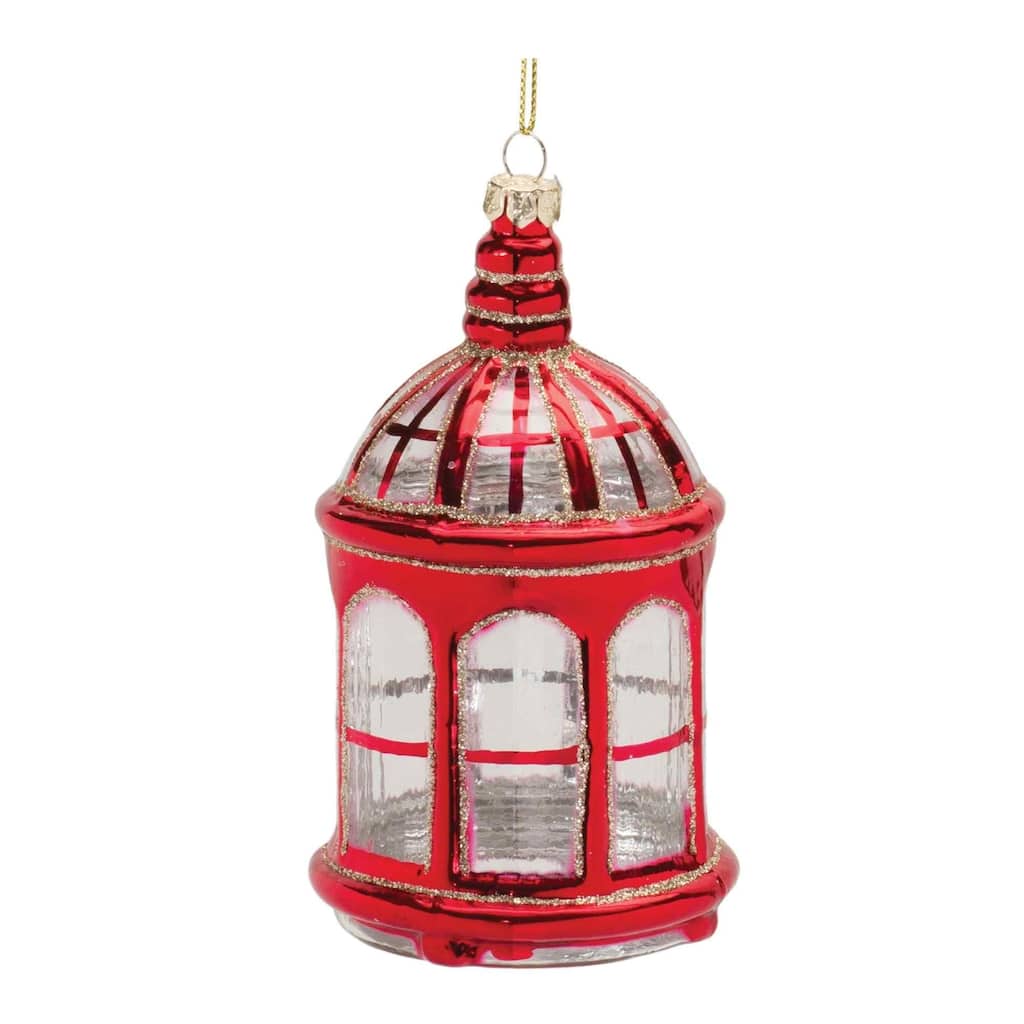 Set of 6 Red Lantern Glass Christmas Ornaments 5.5"