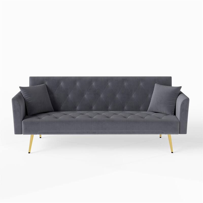 Convertible Sleeper Sofa Bed, Foldable Velvet Loveseat with Adjustable Backrest and Metal Legs, Cloud Chaise Lounge Couch