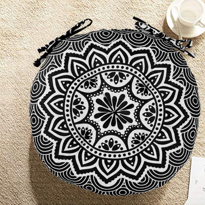 16" Round Tufted Chair Pads Cushions with Ties – Thick, Comfortable Seat Cushions for Dining Chairs/Office Chairs/ Bar Stool
