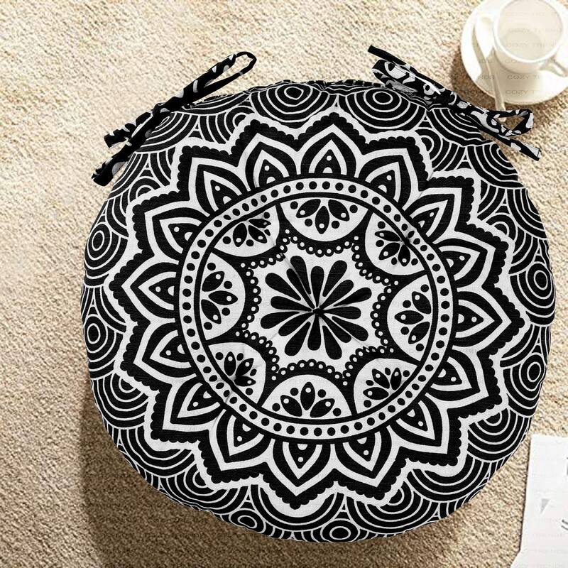 Handmade Cotton Round Chair Pads Cushions Seat Pad with Ties 15''x15'' for Dinning Chairs Office Chair Bench (Set of2)
