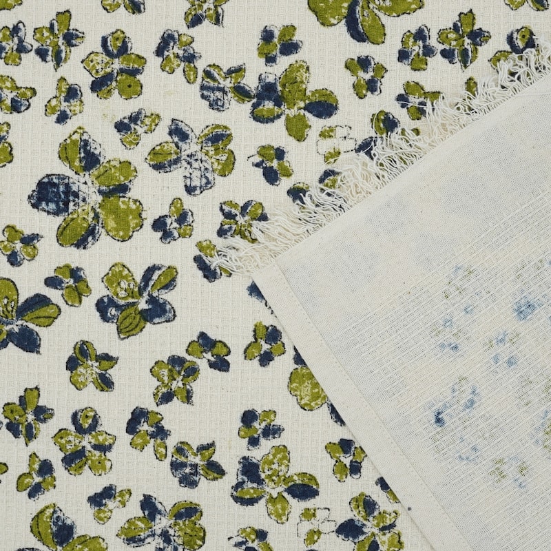 Fabdivine Honeycomb or Waffle Weave Hand Block Floral Print Hand Towel, Kitchen Gift Use - Saundrya- Navy Blue, Green - Set of 20
