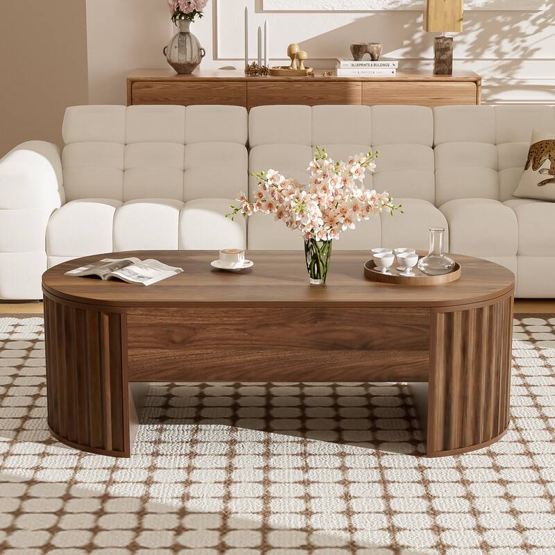 Modern Lift Coffee Table Oval Coffee Table with Hidden Compartments and Lift Tabletop, for Living Room