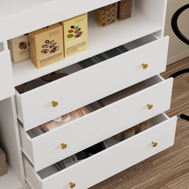 White Dresser with 4 Drawers & 1 Cabinet Double Dresser Changing Table