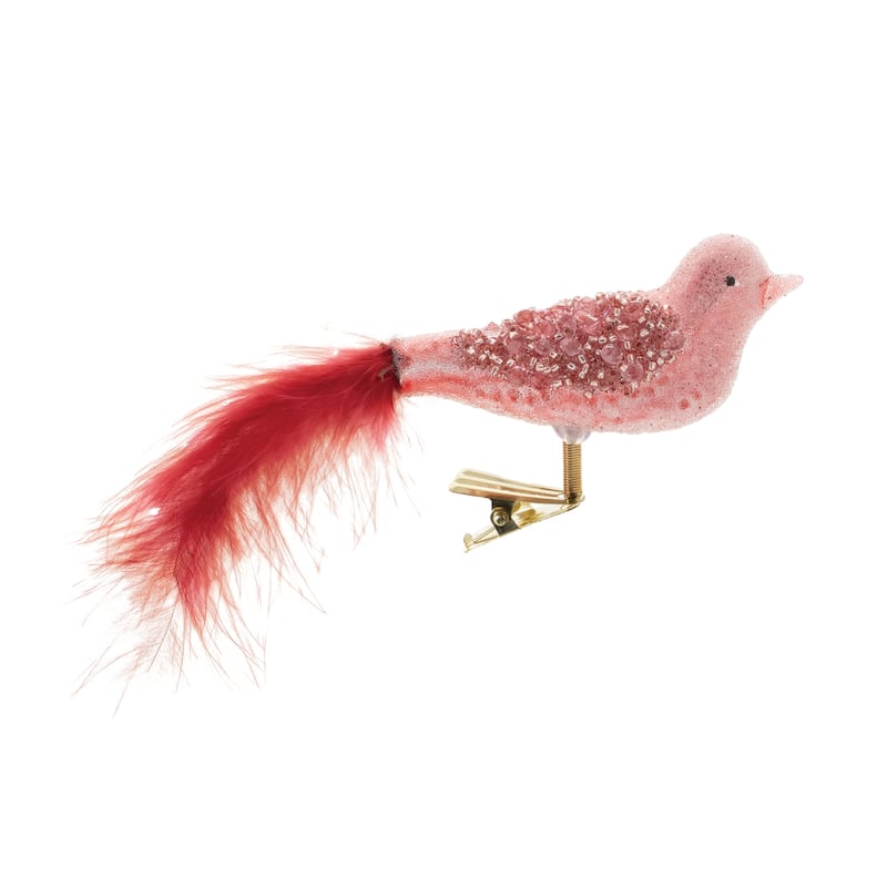 Glass Beaded Bird Ornaments with Clip Set of 12 Festive Decor - 6” x 1” x 2” (L x W x H)
