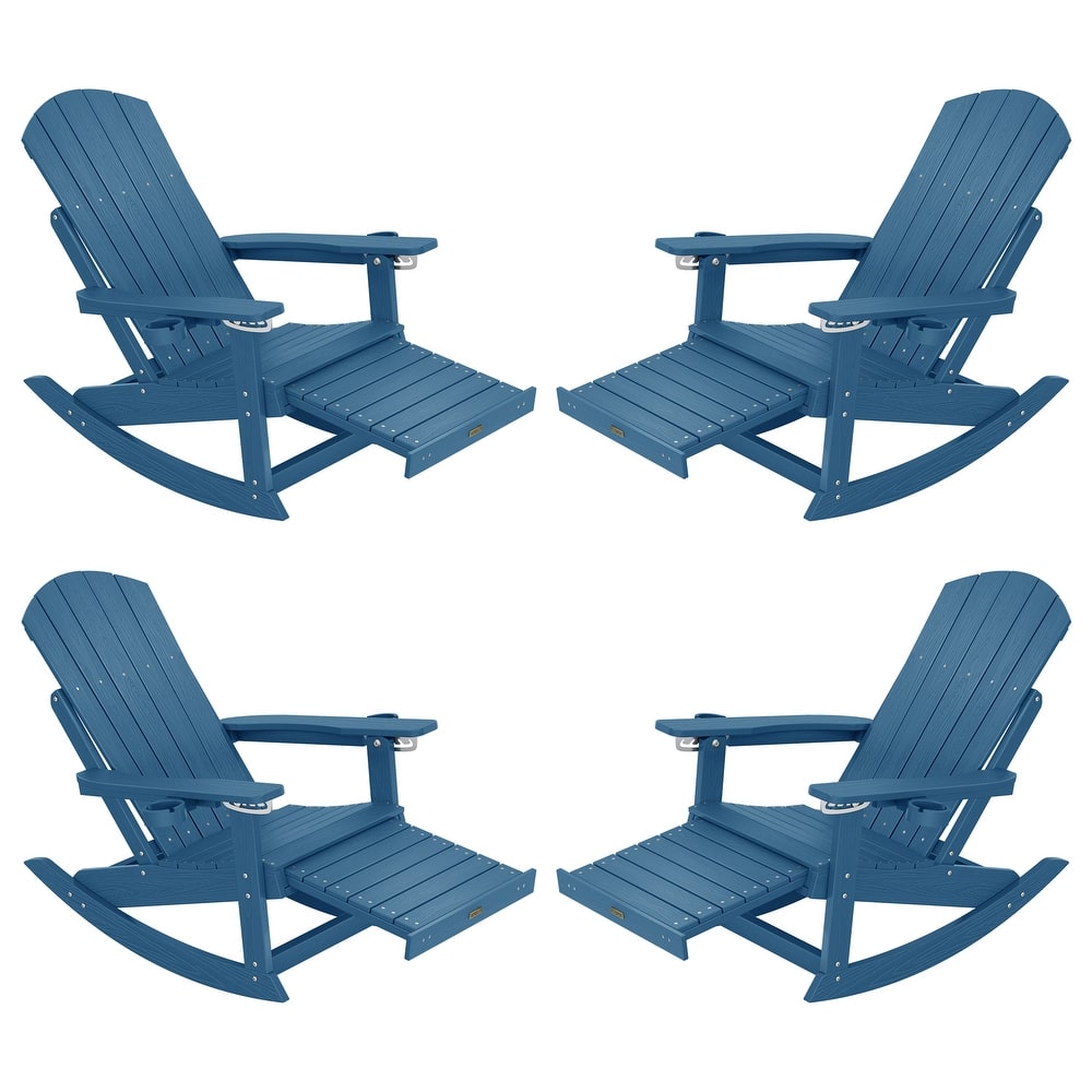 WINSOON Outdoor Rocking Chair with Adjustable Backrest and Retractable Ottoman-Set of 4