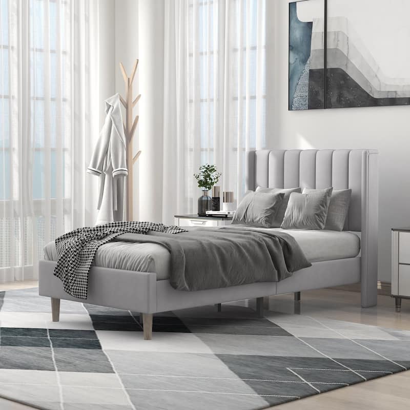 Alazyhome Upholstered Platform Bed Frame - Light Grey - Twin