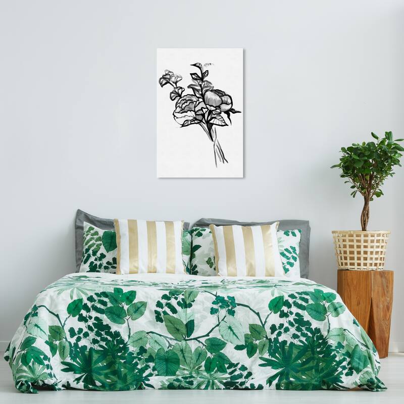 Wynwood Studio Canvas Floral and Botanical Ink Peonies Black and Rustic Wall Art Canvas Print - 36 x 24