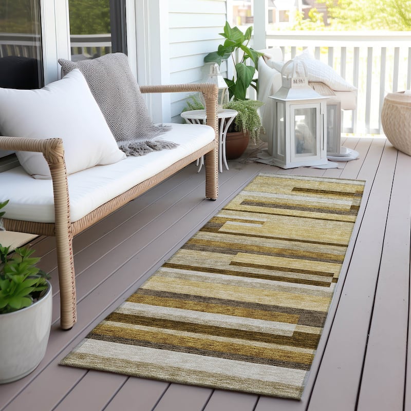 Machine Washable Indoor/ Outdoor Chantille Contempory Stripes Rug - Khaki - 2'3" x 7'6"